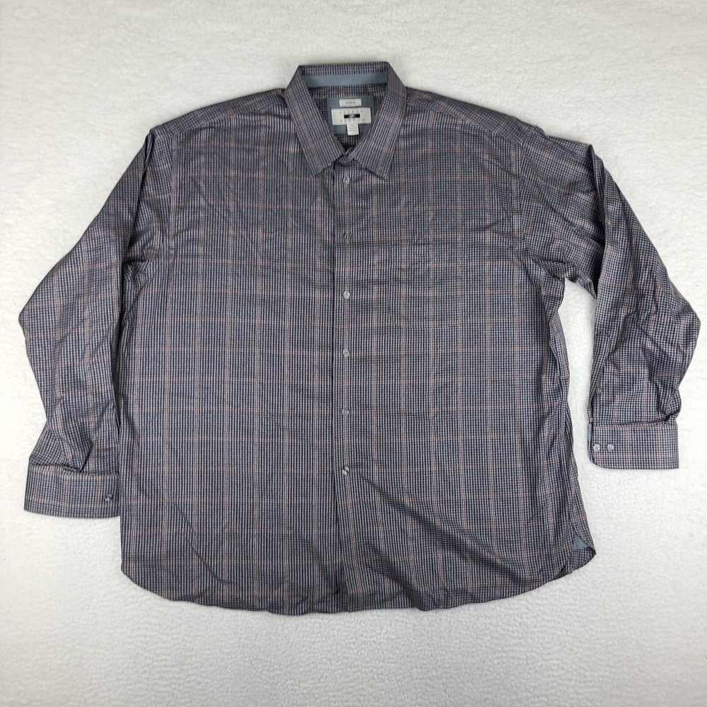 Joseph Abboud Shirt Mens 2X Brown Blue Plaid Non Iron Flannel Dress Button Down